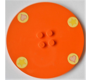 LEGO Orange Tile 8 x 8 Round with 2 x 2 Center Studs with Yellow Circles Sticker (6177)