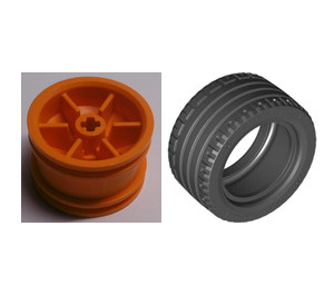 LEGO Orange Tire, Low Profile, Wide Ø43.2 X 22 ZR with Hub Ø30,4 x 20 with No Pinholes, without Reinforced Rim