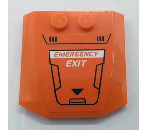 LEGO Orange Wedge 4 x 4 Curved with 'Emergency Exit' and Hatch Sticker (45677)