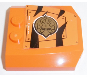 LEGO Oranje Wig 4 x 4 Gebogen met Hatch, Zwart Strepen en Gold Chima Eagle Emblem (Links) Sticker (45677)