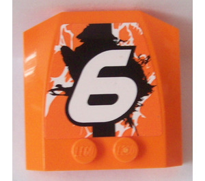 LEGO Orange Wedge 4 x 4 Curved with White '6' Sticker (45677)