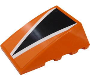 LEGO Orange Wedge 4 x 4 Triple Curved without Studs with Black Triangle and White Lines Sticker (47753)