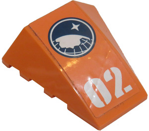 LEGO Orange Wedge 4 x 4 Triple Curved without Studs with white '02' and Arctic Explorer Logo Sticker (47753)
