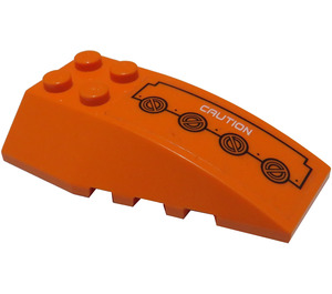 LEGO Orange Wedge 6 x 4 Triple Curved with Rivets and White Caution Sticker (43712)