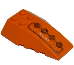 LEGO Orange Wedge 6 x 4 Triple Curved with Rivets and White Caution Sticker (43712)