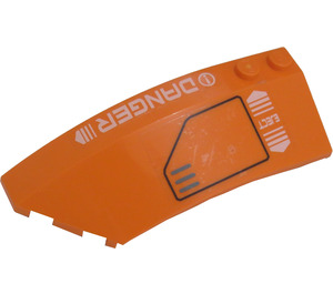 LEGO Orange Wedge Curved 3 x 8 x 2 Left with Black Panel and White Danger and Eject Sticker (41750)