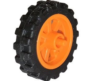 LEGO Orange Wheel Rim Ø14.6 x 6 with Spokes and Stub Axles with Tire Ø 20.9 X 5.8  Offset Tread