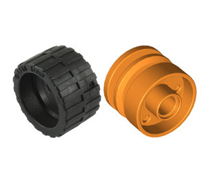 LEGO Orange Wheel Rim Ø18 x 14 with Pin Hole with Tire 24 x 14 Shallow Tread (Tread Small Hub) with Band around Center of Tread