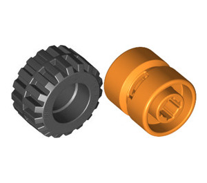 LEGO Orange Wheel Rim Wide Ø11 x 12 with Notched Hole with Tire 21mm D. x 12mm - Offset Tread Small Wide with Band Around Center of Tread