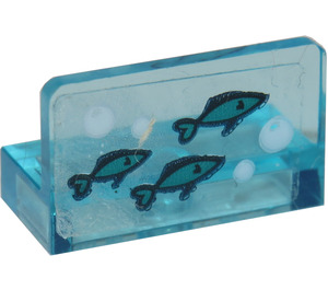 LEGO Paneel 1 x 2 x 1 mit Fisch Swimming Rechts und Weiß Bubbles Aufkleber mit abgerundeten Ecken (4865)