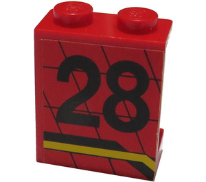 LEGO Paneel 1 x 2 x 2 met "28" Rechtsaf Sticker zonder zijsteunen, volle noppen (4864)