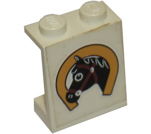 LEGO Panel 1 x 2 x 2 with black horse head in horseshoe Sticker without Side Supports, Solid Studs (4864)