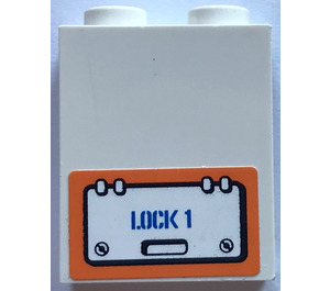 LEGO Paneel 1 x 2 x 2 met "LOCK 1" Sticker met zijsteunen, holle noppen (6268)