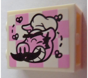 LEGO Panel 1 x 2 x 2 with Pigsy Head with Mustache Sticker with Side Supports, Hollow Studs (6268)
