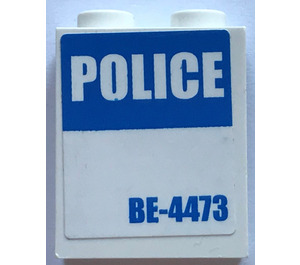 LEGO Panneau 1 x 2 x 2 avec "Police" et "BE-4473" Autocollant avec supports latéraux, tenons creux (6268)