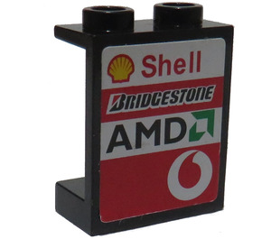LEGO Panel 1 x 2 x 2 with 'Shell', 'BRIDGESTONE', 'AMD' Model Right Side Sticker without Side Supports, Hollow Studs (4864)