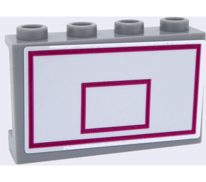LEGO Paneel 1 x 4 x 2 met Basketball Backboard met Magenta Lines Sticker (14718)