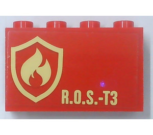 LEGO Panel 1 x 4 x 2 with "R.O.S.-T3" and Fire Emblem Sticker (14718)