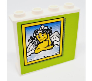 LEGO Panel 1 x 4 x 3 med Angel Picture på Grønn Background Klistremerke uten sidestøtter, hule knotter (4215)