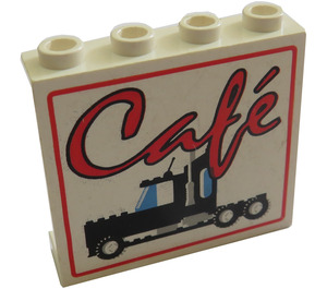 LEGO Paneel 1 x 4 x 3 met Zwart Truck en 'CAFE' sign zonder zijsteunen, holle noppen (4215)