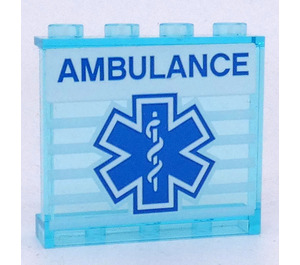 LEGO Panel 1 x 4 x 3 with Blue EMT Star of Life on White Stripes Background and, 'AMBULANCE' Sticker with Side Supports, Hollow Studs (35323)