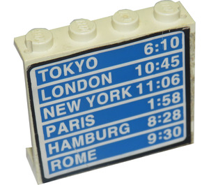 LEGO Paneel 1 x 4 x 3 met Flight Schedule met 'Tokyo 6:10', 'London 10:45', etc. Sticker zonder zijsteunen, volle noppen (4215)
