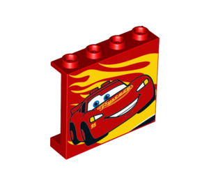 LEGO Paneel 1 x 4 x 3 met Lightning McQueen en Geel flames met zijsteunen, holle noppen (33895 / 60581)