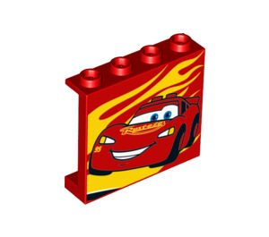 LEGO Panel 1 x 4 x 3 mit Lightning McQueen Links und Gelb flames mit Seitenstützen, Hohlbolzen (34226 / 60581)