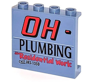 LEGO Panel 1 x 4 x 3 with OH-PLUMBING "Residential Work Sticker with Side Supports, Hollow Studs (35323)