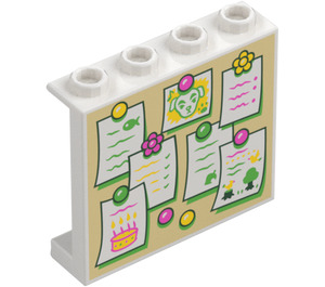 LEGO Panel 1 x 4 x 3 with Tan Notice Board with Notes and Pictures with Side Supports, Hollow Studs (35323)