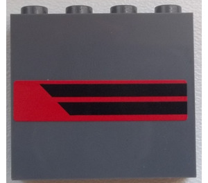 LEGO Panel 1 x 4 x 3 with Two Black Stripes on Red Background (Right) Sticker with Side Supports, Hollow Studs (60581)