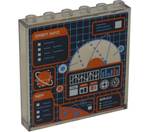 LEGO Panel 1 x 6 x 5 con 'ORBIT INFO', Planet, several Charts Pegatina (59349)