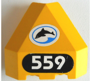 LEGO Panneau 3 x 3 x 3 Coin avec '559' et Dauphin (facing La gauche) Autocollant (30079)