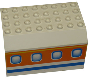 LEGO Panel 6 x 8 x 4 Fuselage with Aircraft Windows, Blue Stripe, Orange Surface (42604 / 55539)