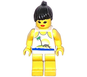 LEGO Paradisa Femelle avec Palmtree, Sun et Dauphin Chemise, Noir Queue de cheval Cheveux Minifigurine