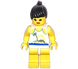 LEGO Paradisa Female met Palmtree, Sun en Dolfijn Shirt, Zwart Paardenstaart Haar minifiguur