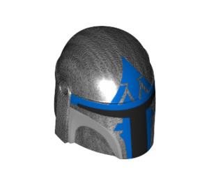 LEGO Pearl Dark Gray Helmet with Sides Holes with Mandalorian Loyalist Blue Pattern (78755 / 87610)