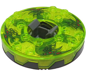 LEGO Perle dunkelgrau Ninjago Spinner mit Transparent Neon Green oben und rot Spots (98354)