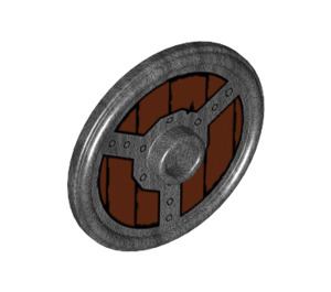 LEGO Pearl Dark Gray Round Shield with Wooden Iron Ring and Plates with Rivets (17835 / 18695)