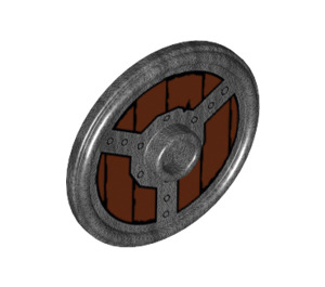 LEGO Pearl Dark Gray Shield - Round with Stud with Rivets and Wood Planking (17835 / 18695)