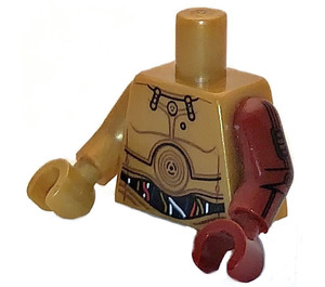 LEGO Pearl Gold Minifig Torso with C-3PO Red and White Wires with One Dark Red Arm and Hand (973)