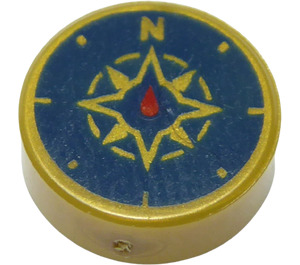 LEGO Perle guld Flise 1 x 1 Rund med Compass Rose (25619 / 98138)