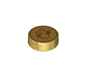 LEGO Pearl Gold Tile 1 x 1 Round with Dragon with Wings (104421)