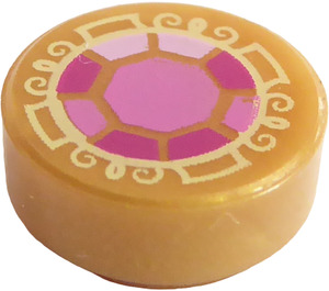 LEGO Pearl Gold Tile 1 x 1 Round with Pink Jewel (19997 / 98138)