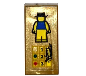 LEGO Parelmoer Goud Tegel 1 x 2 met Johnny Thunder Sticker met groef (3069)