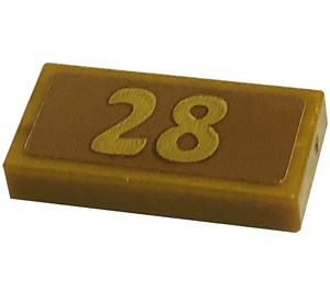LEGO Or perlé Tuile 1 x 2 avec Number 28 Autocollant avec rainure (3069)