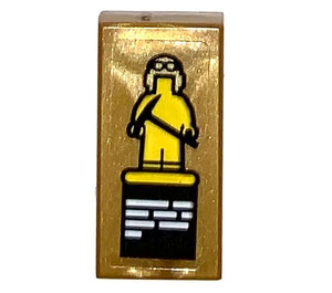 LEGO Pearl Gold Tile 1 x 2 with Power Miner Sticker with Groove (3069)