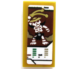 LEGO Pearl Gold Tile 1 x 2 with Wyplash Character Card Sticker with Groove (3069)
