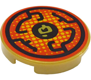 LEGO Pearl Gold Tile 2 x 2 Round with Black Circular Lines and Asian Character with Bottom Stud Holder (14769 / 36593)