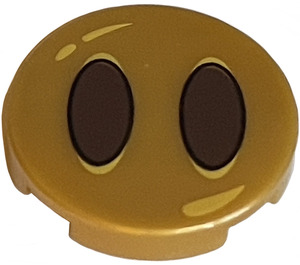 LEGO Pearl Gold Tile 2 x 2 Round with Black Oval Eyes with Bottom Stud Holder (14769 / 26582)